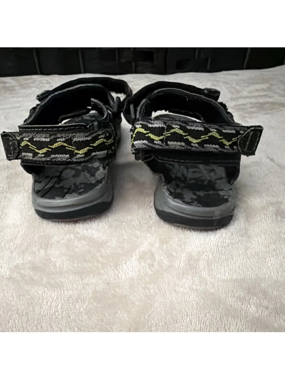 Kids Black Sport Sandals with Green Accents